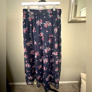 Layered navy floral maxi skirt